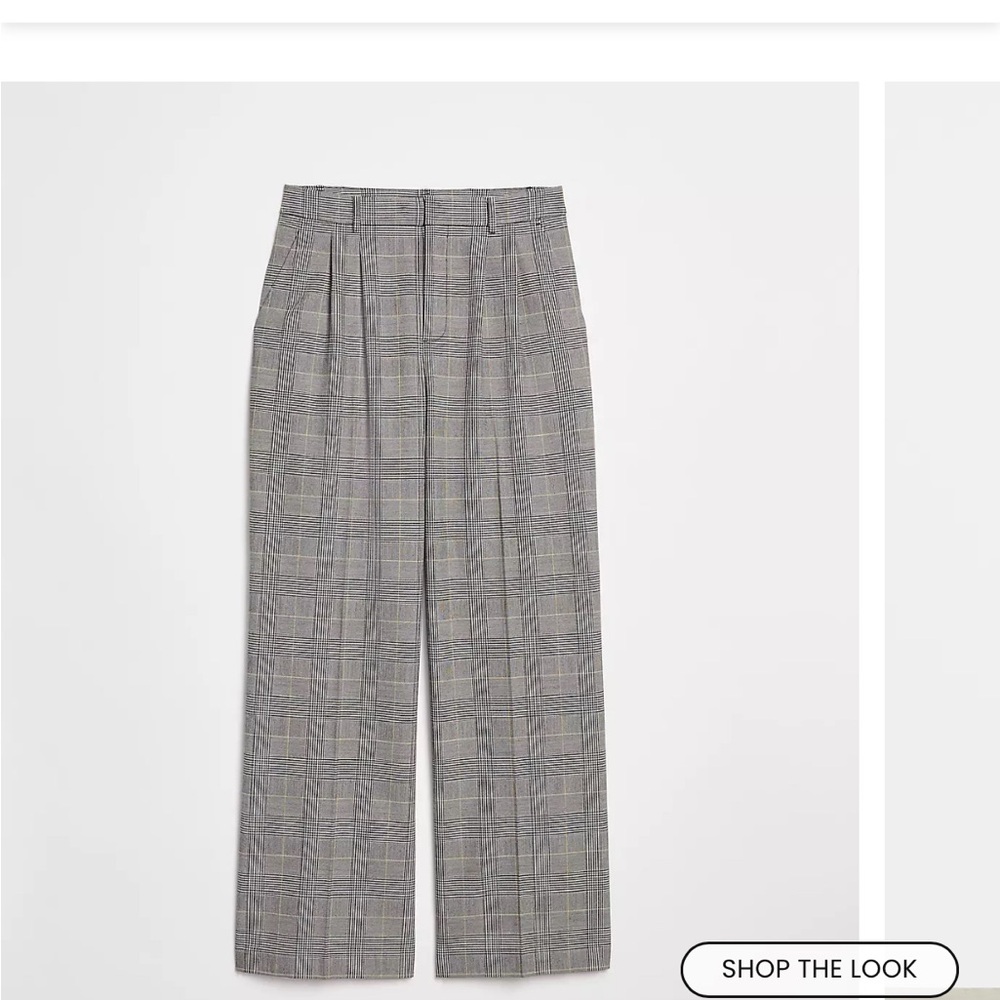 LOFT Women's Gray Plaid Wide-Leg Pants